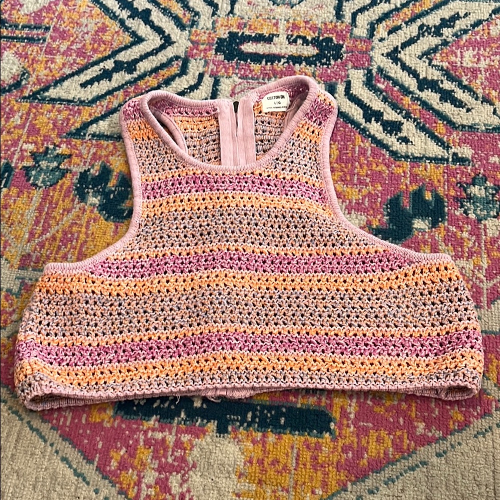 Cotton On Pink and Green Cropped Tank Top
